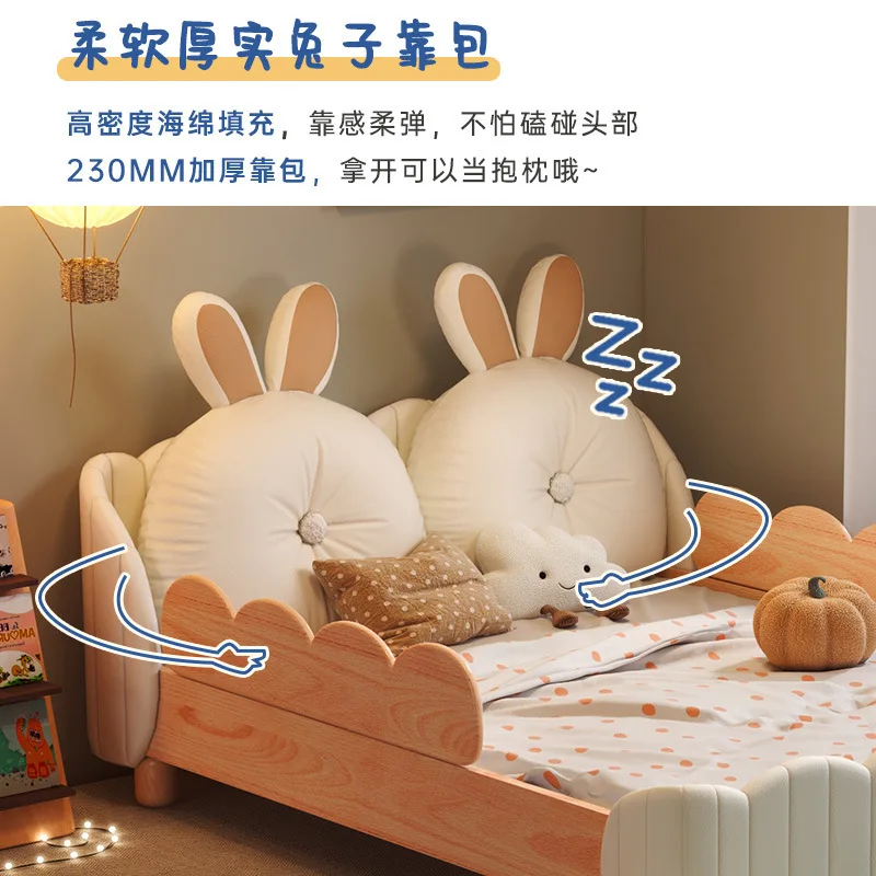 Bedroom single bed with guardrail, soft bag solid wood beech 5