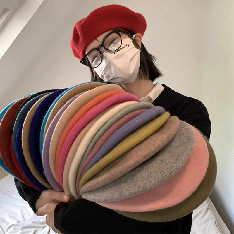 Fashion Beret Autumn Winter Style France Artist Vintage Rainbow Color Cotton Cap High Quality Luxurious  Hat for Women