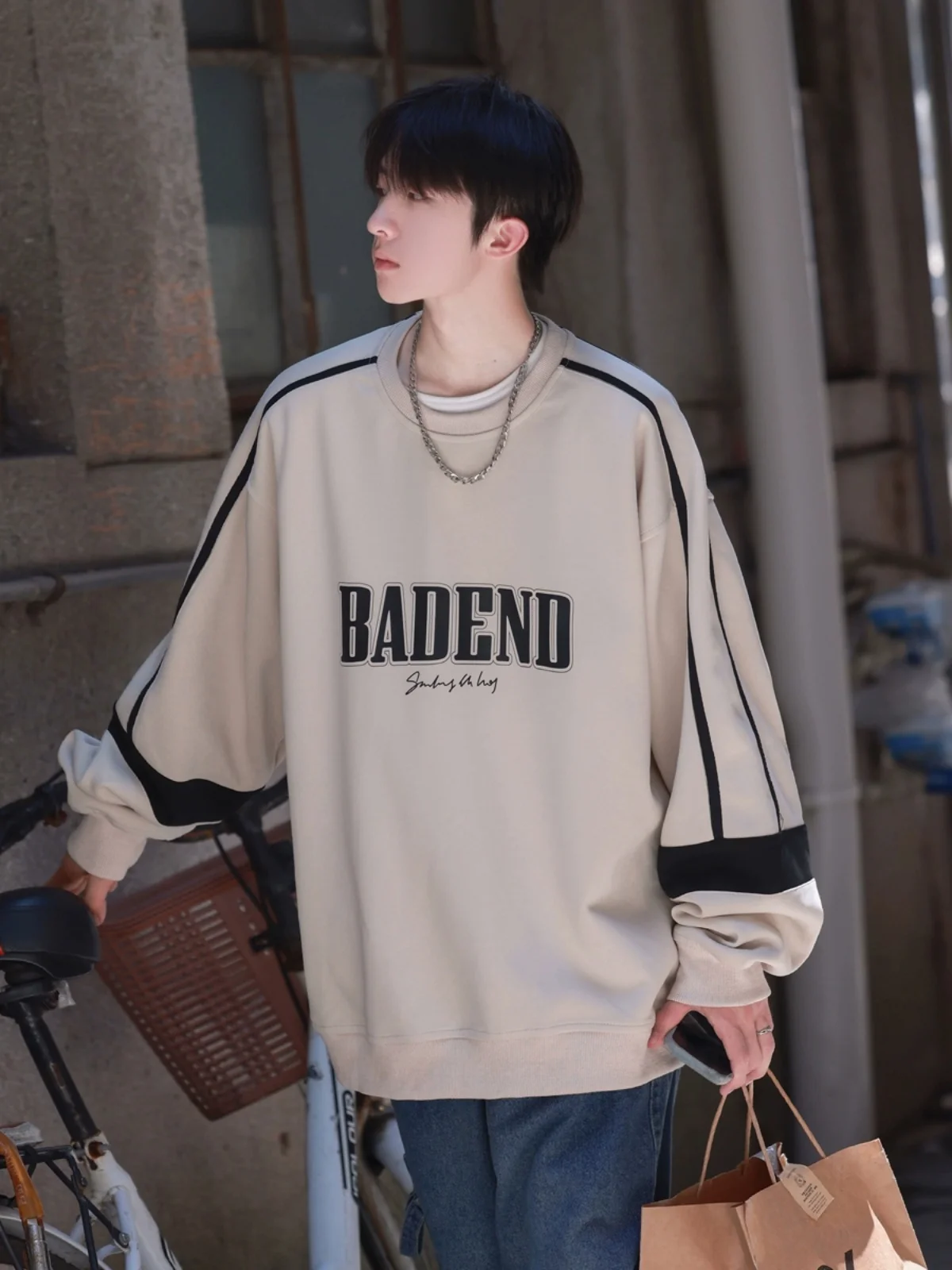 

Свободный свитшот с круглым вырезом для мужчин, весна-осень, новинка, с буквенным принтом, повседневная куртка для старшеклассников и подростков