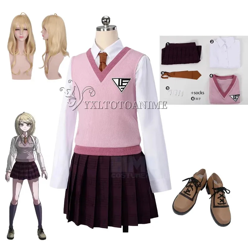 

High Quality Anime Dangaronpa Kaede Akamatsu Cosplay Kostum Tank Top Short Skirt Pleated JK School Uniform Halloween Party