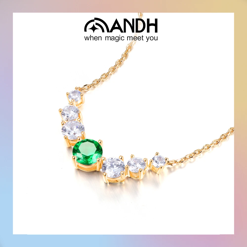 

ANDH 1.62 Ct Lab-Grown Emeralds Necklace for Women 925 Sterling Silver Moissanite Luxury Necklaces Anniversary Fine Jewelry Gift