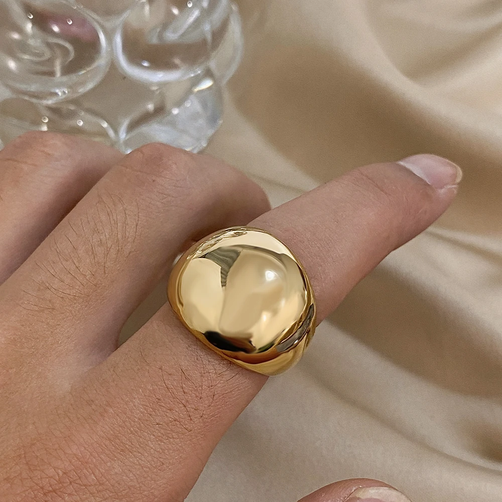 1pc Gold Plated Smooth Curved Ball Shape Stainless Steel Rings for Women Glossy Chunky Geometric Finger Ring Fashion Jewelry