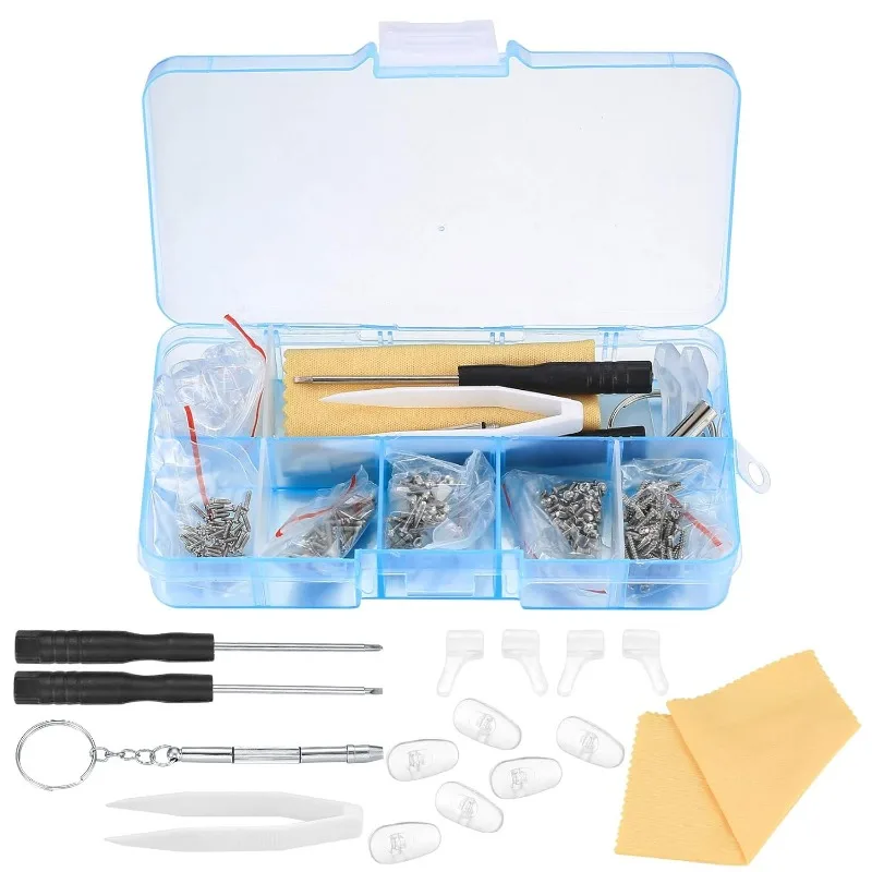 627PCS Eyeglasss Screws Nut Set Glasses Spectacles Repair Tool Kit with Mini Screwdriver Silicone Nose Pad Glasses Cloth Tweezer