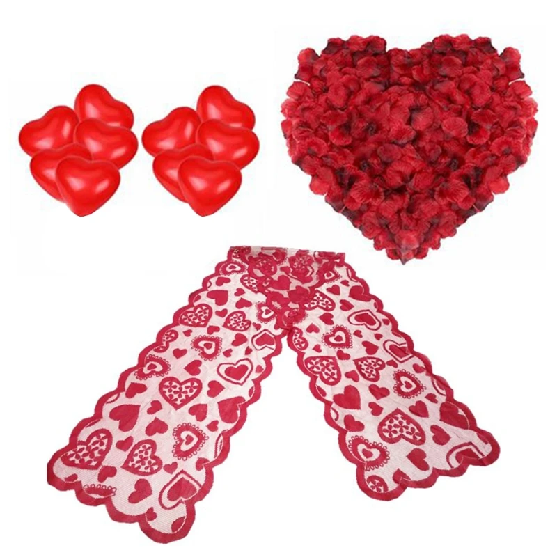 Valentines Day Decorations Pcs Red Rose Petals 10 Pcs Heart Balloons I Love You Felt for Banner Table