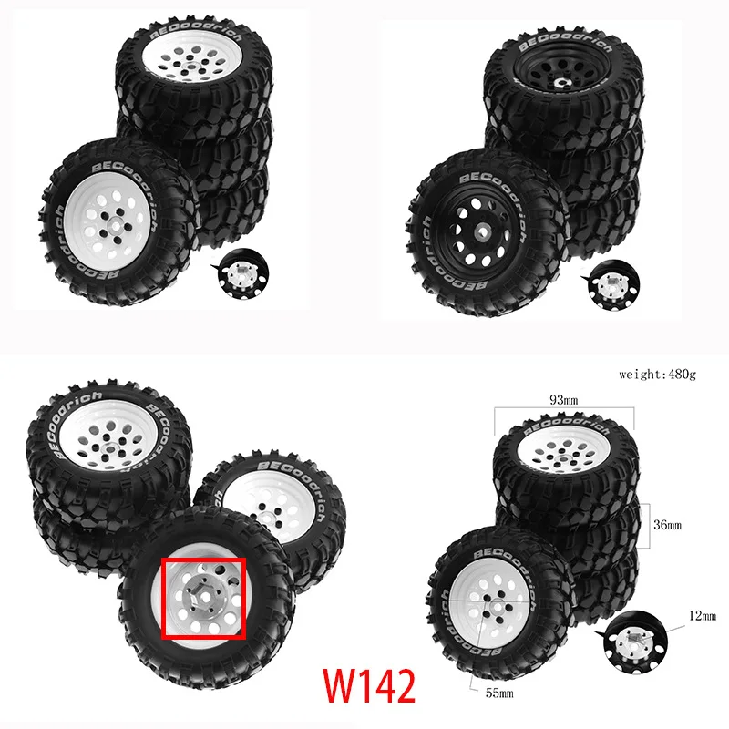 

4pcs 93mm Metal 1.9" Beadlock Wheel Rim Rubber Tire Set for 1/10 RC Crawler Car Traxxas TRX4 RC4WD D90 D110 Axial SCX10 MST