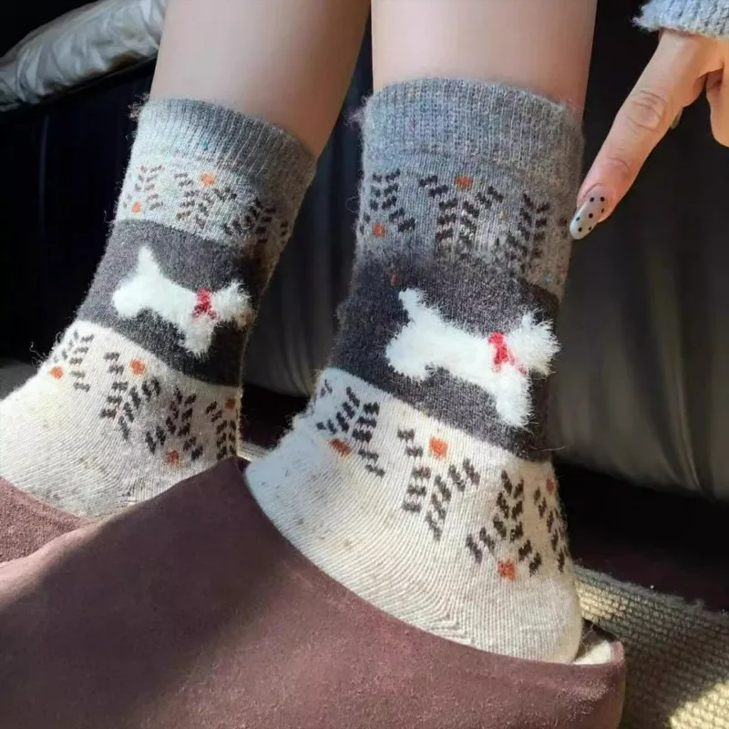 

Winter Cartoon Dog Warm Socks for Women Fashion Animal Socks Thick Kawaii Japanese Floor Wool Creative Cute Socks High Quality