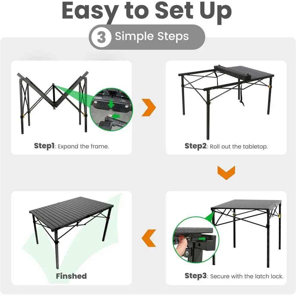 طاولة تخييم خارجية قابلة للطي تتسع لـ 2-6 أشخاص - قمة قابلة للطي من الألومنيوم، حقيبة حمل، سعة 220 رطلاً، مثالية للشواء والنزهات والظهر #6