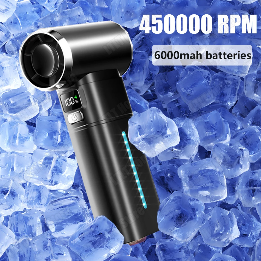 

450000RPM Violent Fan 100 Gears Speeds Adjustable With Lighting USB Rechargeable Blower Mini Turbo Jet Blower 55m/s Turbo Fan