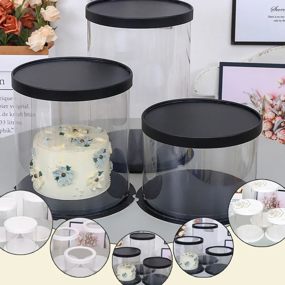 

5pcs PET Clear Cake Boxes Round Transparent Cake Gift Packaging Box 4/6inch Single Layer Birthday Party Present Decor Gift Bags