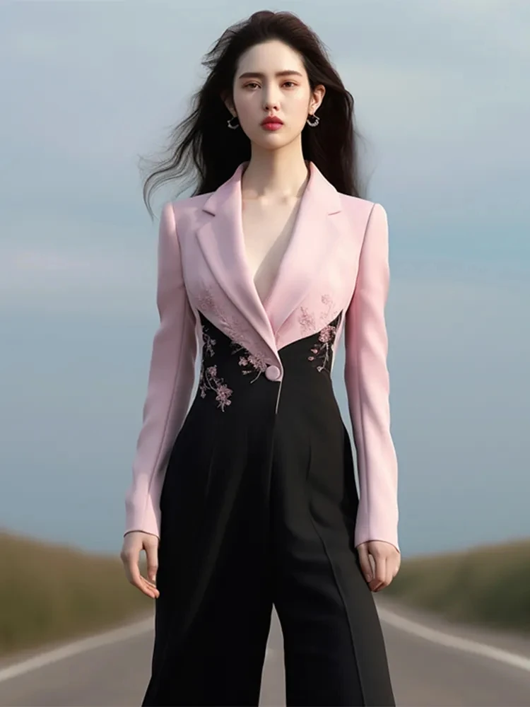 2024 Spring and Autumn New Exquisite Temperament Goddess Fan Advanced  Sense Fragrance Formal Occasions Contrast Color Jumpsuit