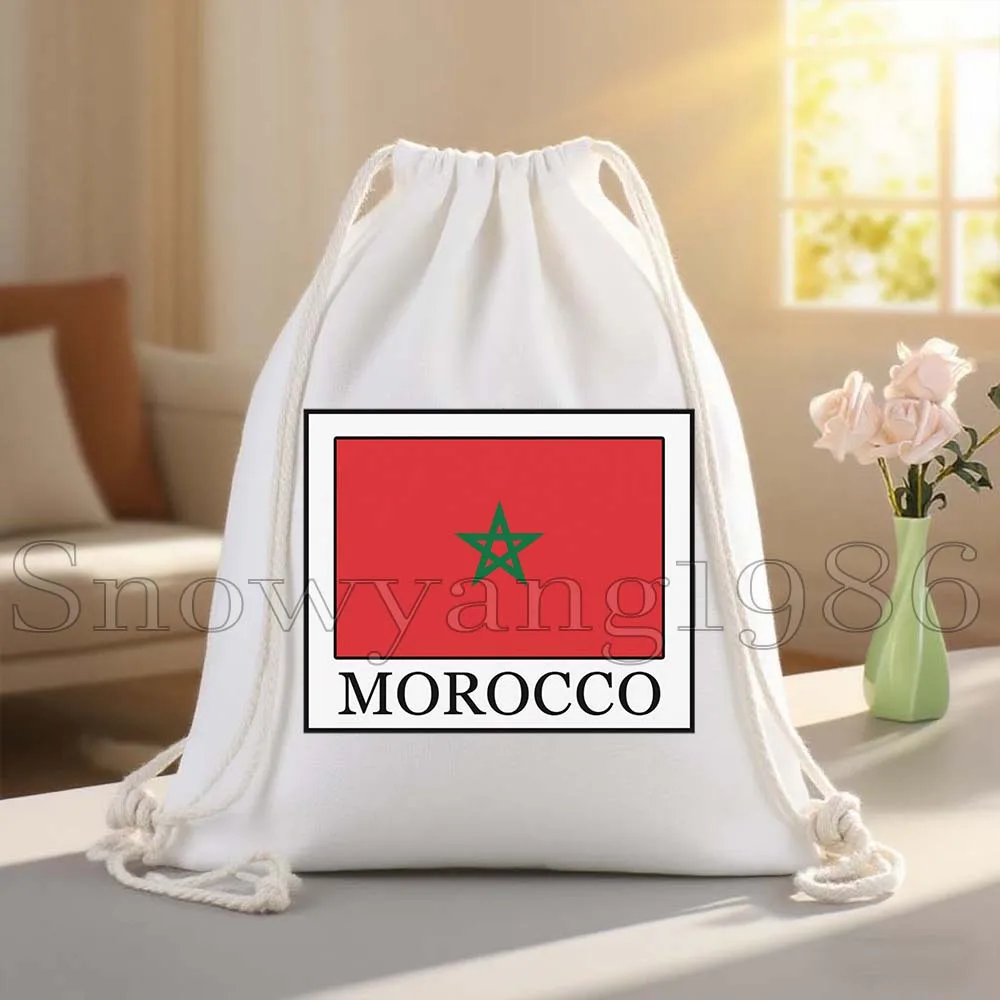Morocco Map Flag Casablanca Moroccan Gifts Canvas Drawstring Bags Hiking Soccer Backpack Cotton Gym Sackpack Sports String Bag