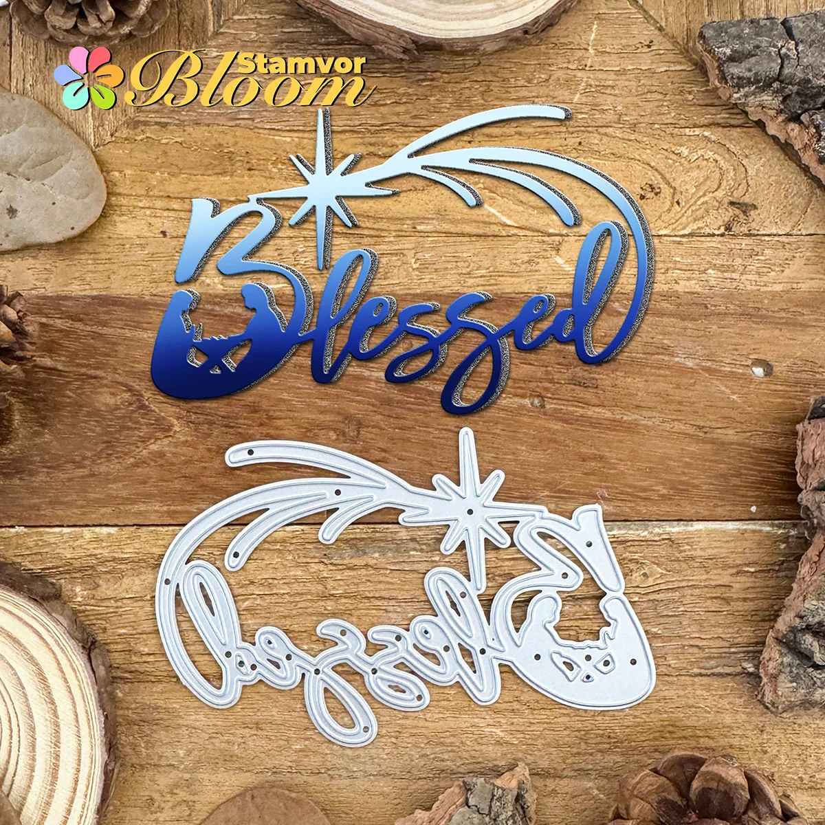 Original Weihnachtskrippe BLESSED Words Metall-Stanzformen für Scrapbooking, dekorative Prägung