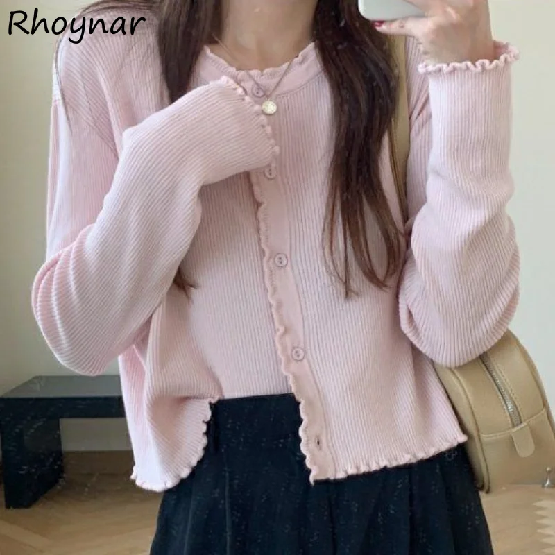 

Cardigan Women Summer Sweet Girls Ulzzang Fungus Side Design Solid Simple All-match Leisure Fashion College Slimming Soft Daily