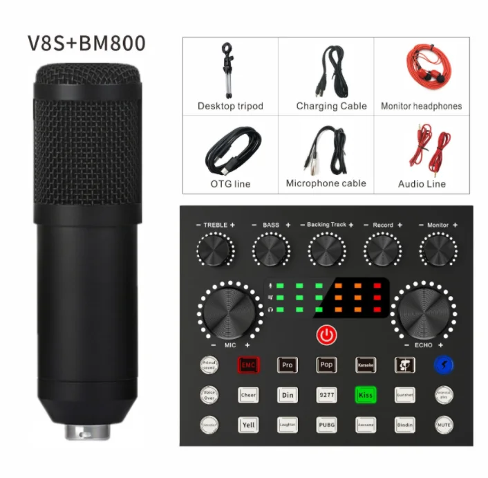 

V8S Phone Sound Card Set wireless Microphone Live Broadcast Equipment Computer Universal Microphone Voice Changer