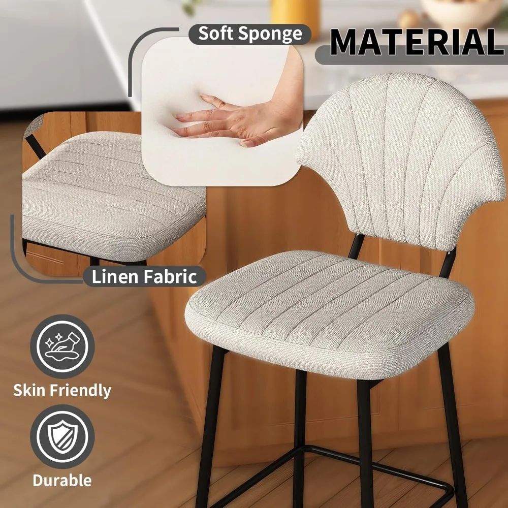 

Set of 4 Modern Bar Stools: Shell Backrests with Metal Legs & Footrests​