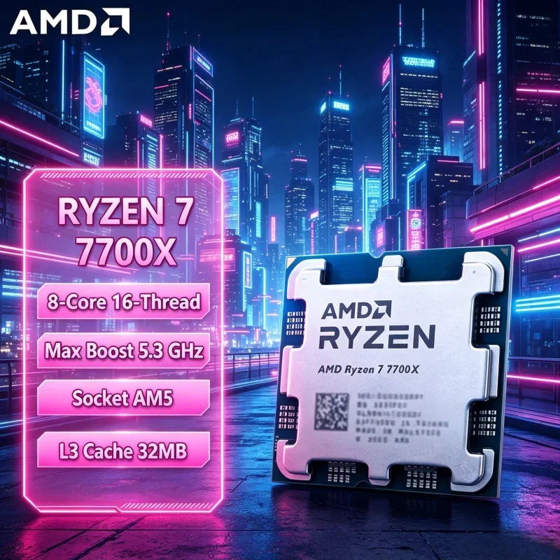

AMD For DIY Gaming PC AMD Ryzen 7 7700X AM5 CPU 8C16T 5.3GHz Overclockable Processor Without Original Box