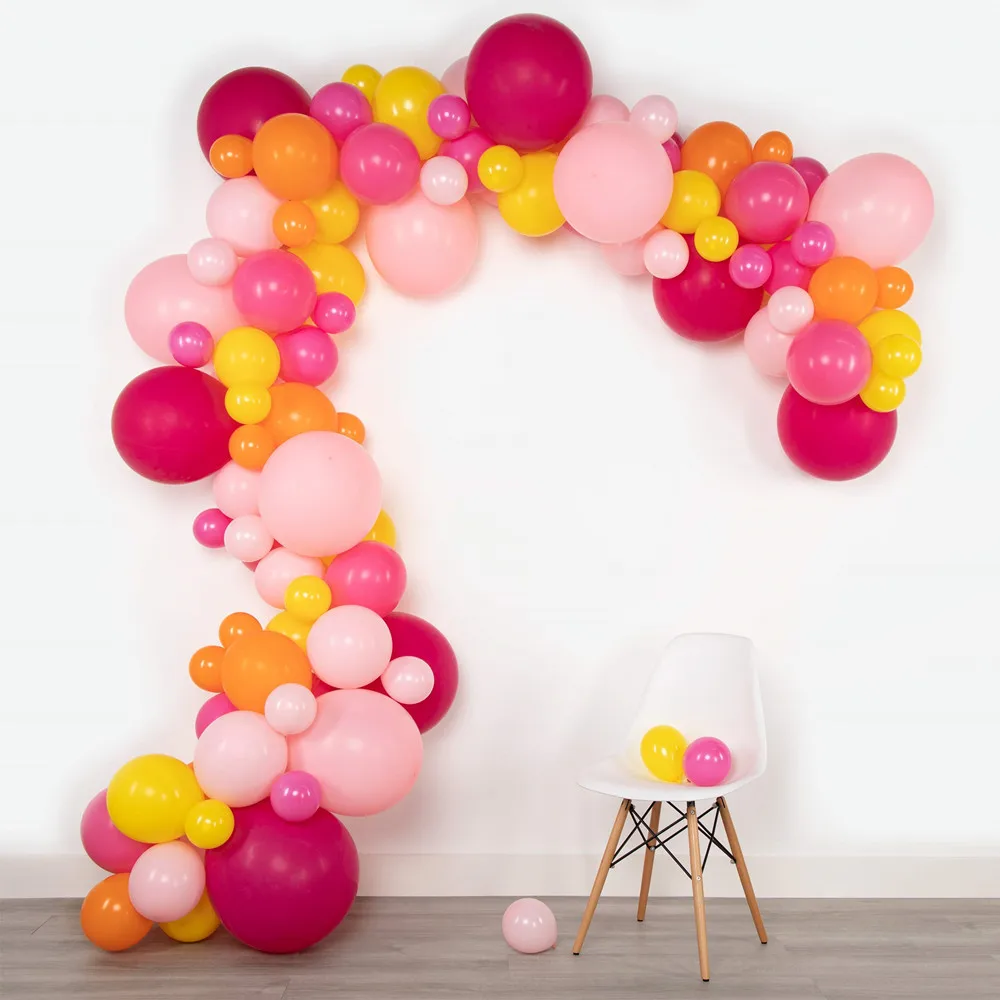 100PCS Pink Fuchsia Yellow Orange Balloons Garland Arch Kit Latex Balloon Girls Birthday Party Baby Shower Weddding Decoration