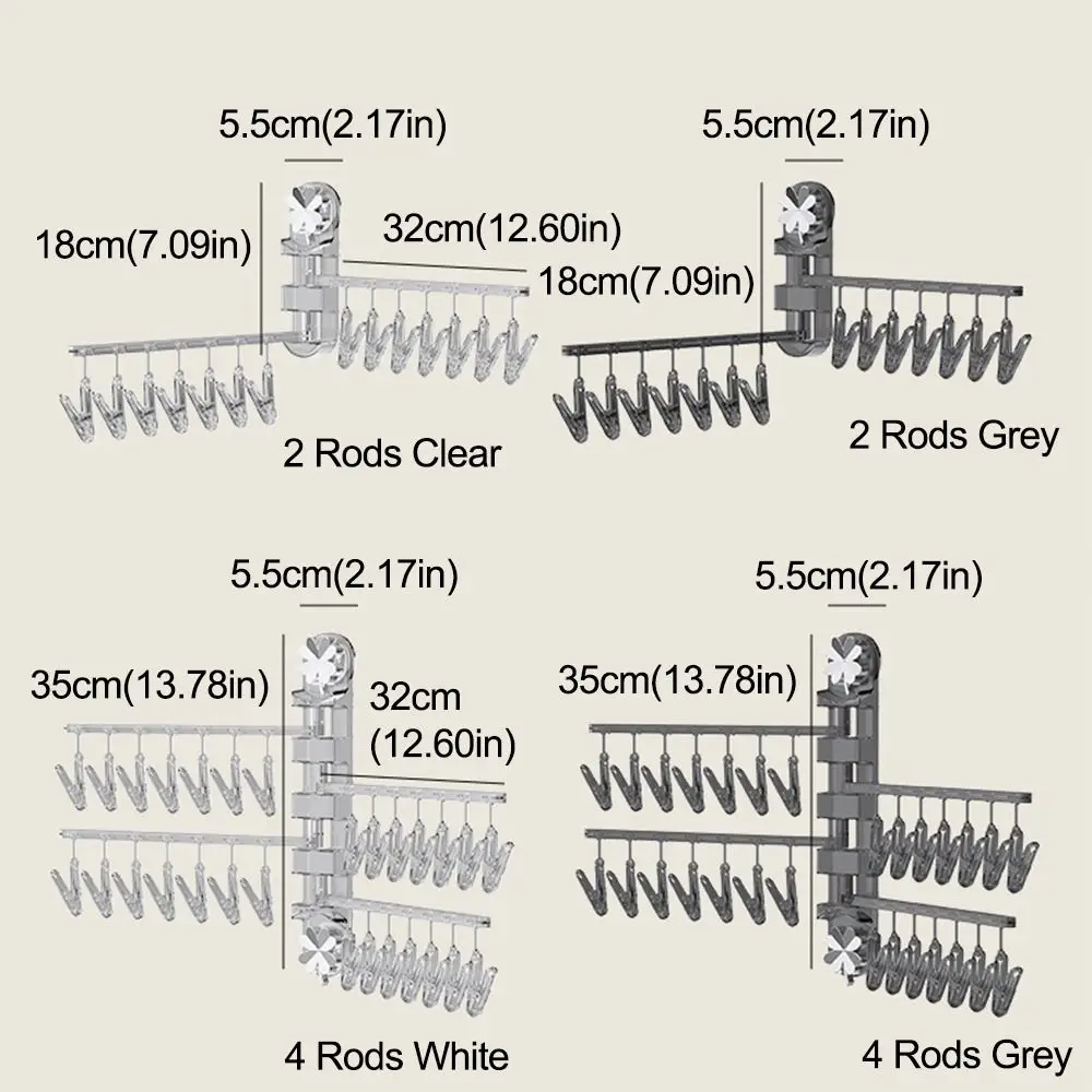 2/4 Rods Suction Cup Sock Clip Windproof Wall Mount 180° Rotating Clothes Hanger Punch-free Foldable Foldable Socks Hanger