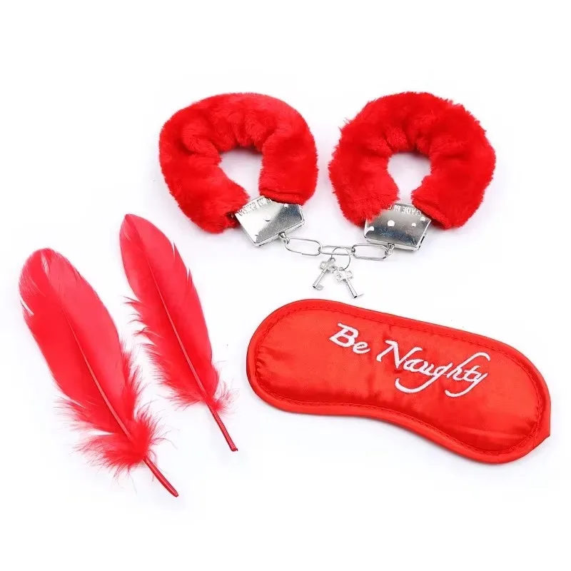 SM Sex Suit Sex Black Red Plush Handcuffs Blindfold Feather Three-piece Set Sex Toy Kit Sexy Shopp  Sex Toi for Man