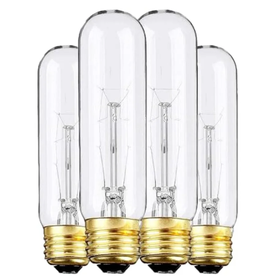 

Edison Light Bulbs, 120V, E26 Base, T10 Tubular Bulbs, 2W Clear candescent, Warm White, Dimmable Vintage Tubular Style Showcase