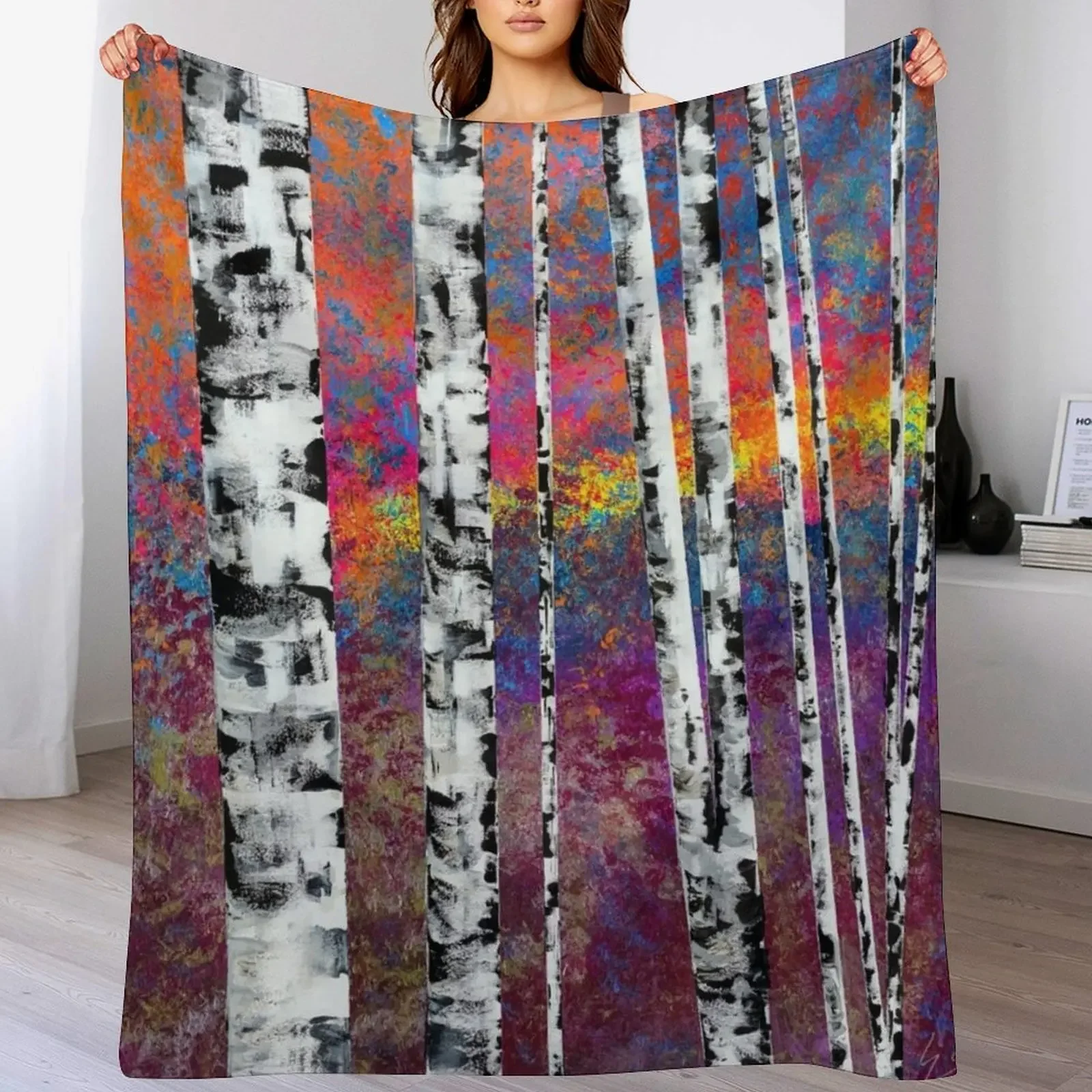 

Birches Throw Blanket blankets and throws for winter Flannel Fabric Blankets