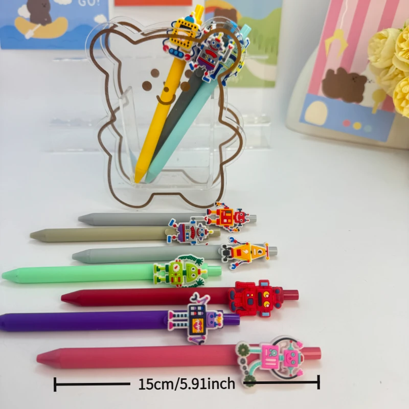 20/30pcs  Creative, simple, cute, cartoon-themed retractable ballpoint pens in various robot designs Campus Design Back-to-Schoo