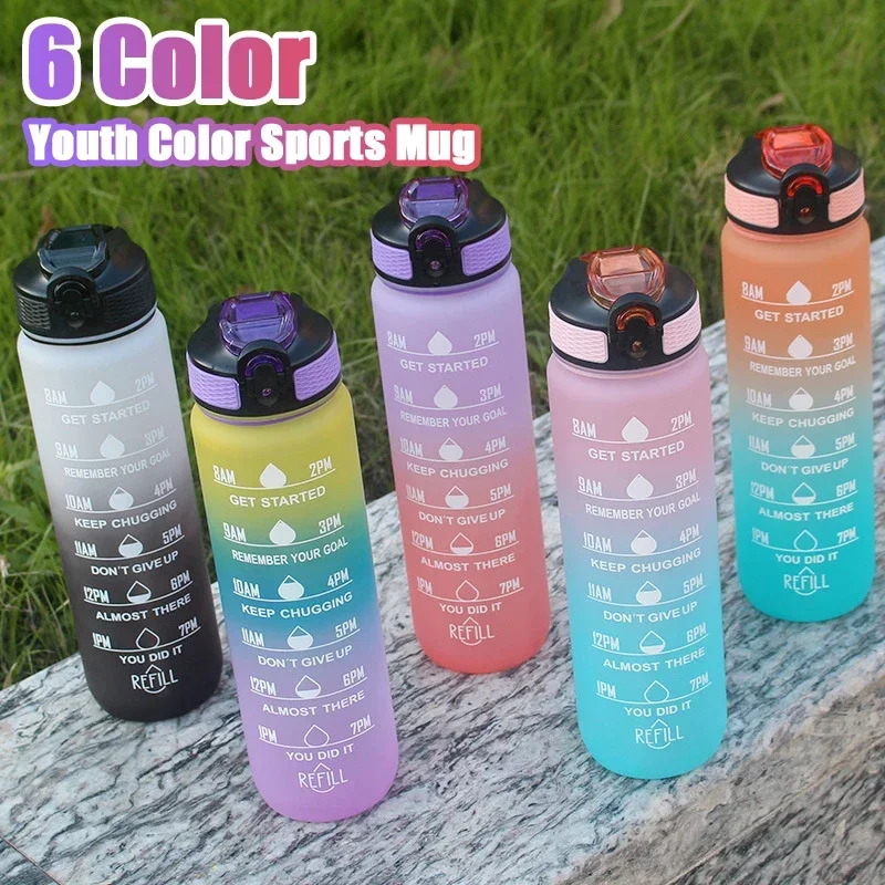 Botella de agua de 1 litro para deporte motivacional, botellas para beber a prueba de fugas, viajes al aire libre, gimnasio, Fitness, jarras para Cocina