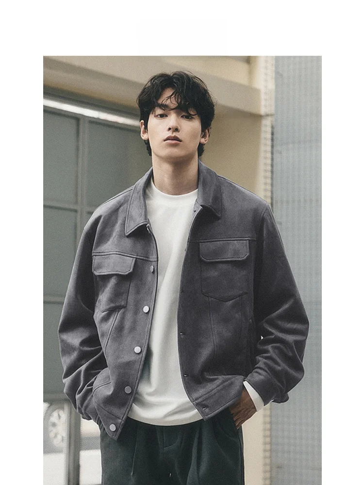 

GXG Men's Faion Suede Workwear Jaet Loose Casual Outerwear Spring Autumn Sli Youth Polyester Fiber Zipper Closure