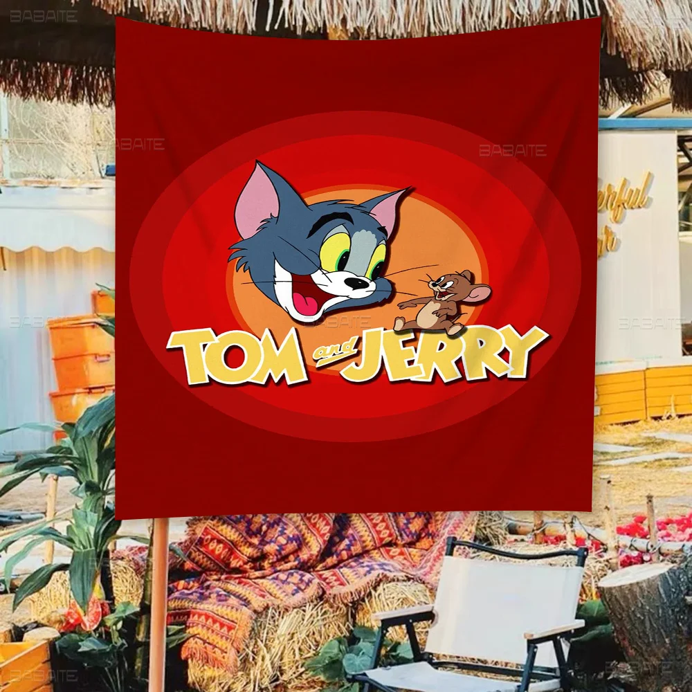 Curtoon T-tom And J-jerry Colorful Flag Wall Hanging Bohemian Wall Banner Mandala Indoor Art Decor