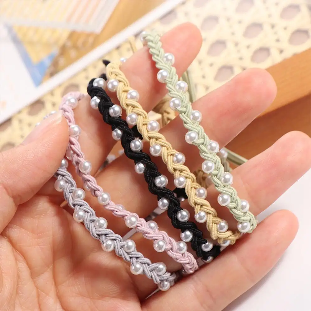 

Knit Headwear Handmade Scrunchy Simple Women Pearl Hair Rope Woven Rubber Band Hair Styling Accessory Korean Style Hair Loop