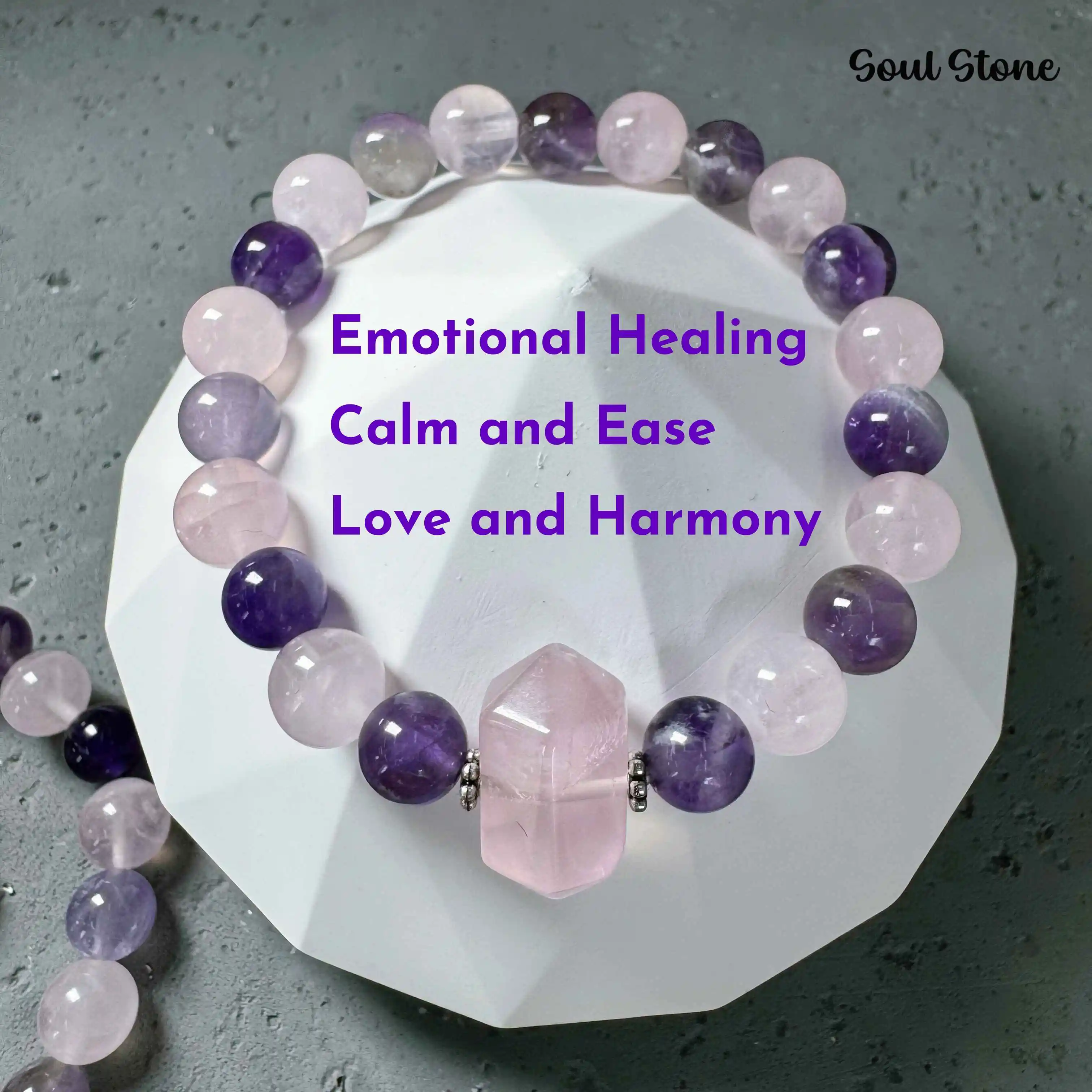 

Soul Stone -From Scars to Strength Rose Quartz & Auralite-23 Energy Bracelet for Vulnerable Hearts Healing Crystal