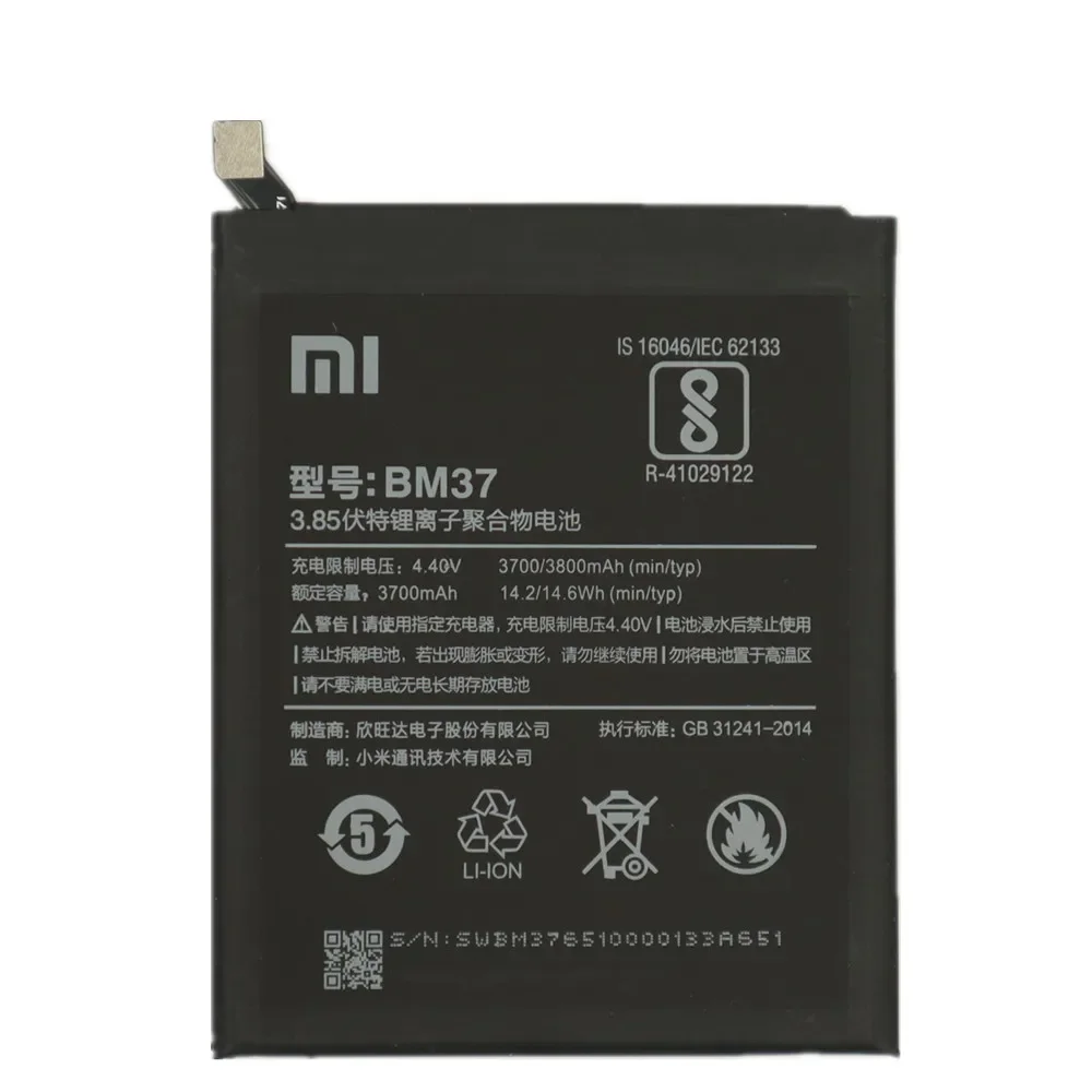 BM37 100% Original Battery For Xiaomi 5S Plus 5SPlus MI5S MI 5S Plus 3800mAh High Quality Phone Battery Bateria Deliver Fast