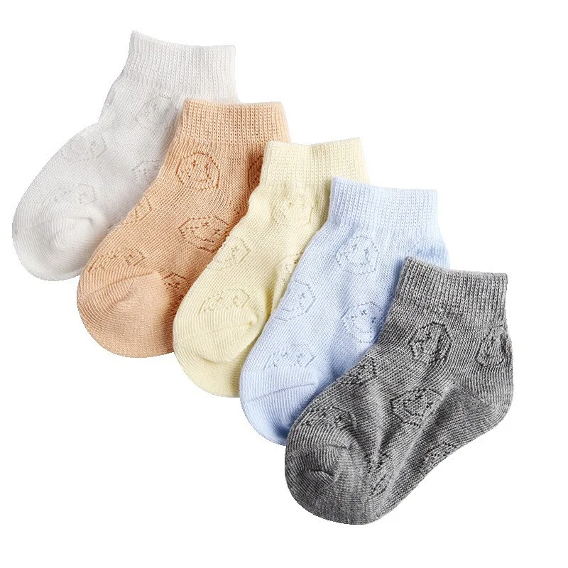 5 Pairs/lot Newborn Baby Girls Boys Socks Summer Mesh Thin Cotton Breathable Short Socks for 1 2 3 4 5 6 Year Children Wholesale