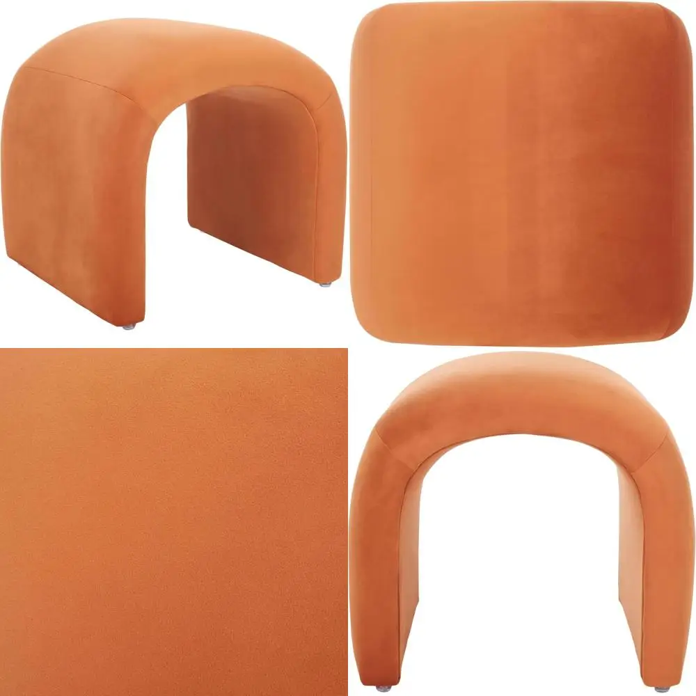 

Rustic Velvet Curved Ottoman with Waterfall Design - Fully Assembled Footrest for Home