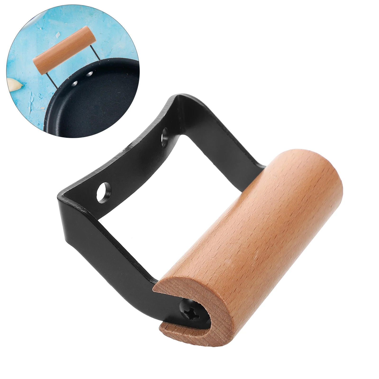 

1 Set Wood Double Hole Pot Handle Heat Resistant Anti-Scald Universal Replacement For Pans Cookware Secure Side
