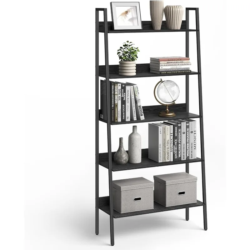 5-Tier Bookcase, Ladder Shelf for Home Office, Living Room, Bedroom, Kitchen, Ebony Black and Ink Blacks