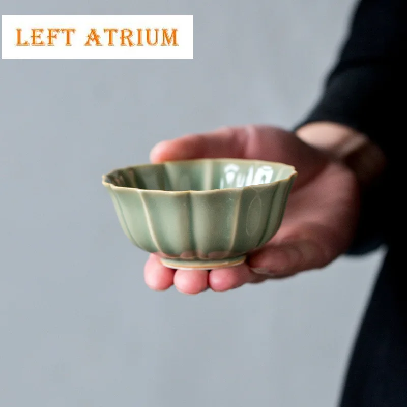 

2pc/Set 75ml Yue Kiln Celadon Lotus Petal Tea Cup Ceramic Handmade Small Tea Bowl Household Trumpet Master Cup Kung Fu Tea Set