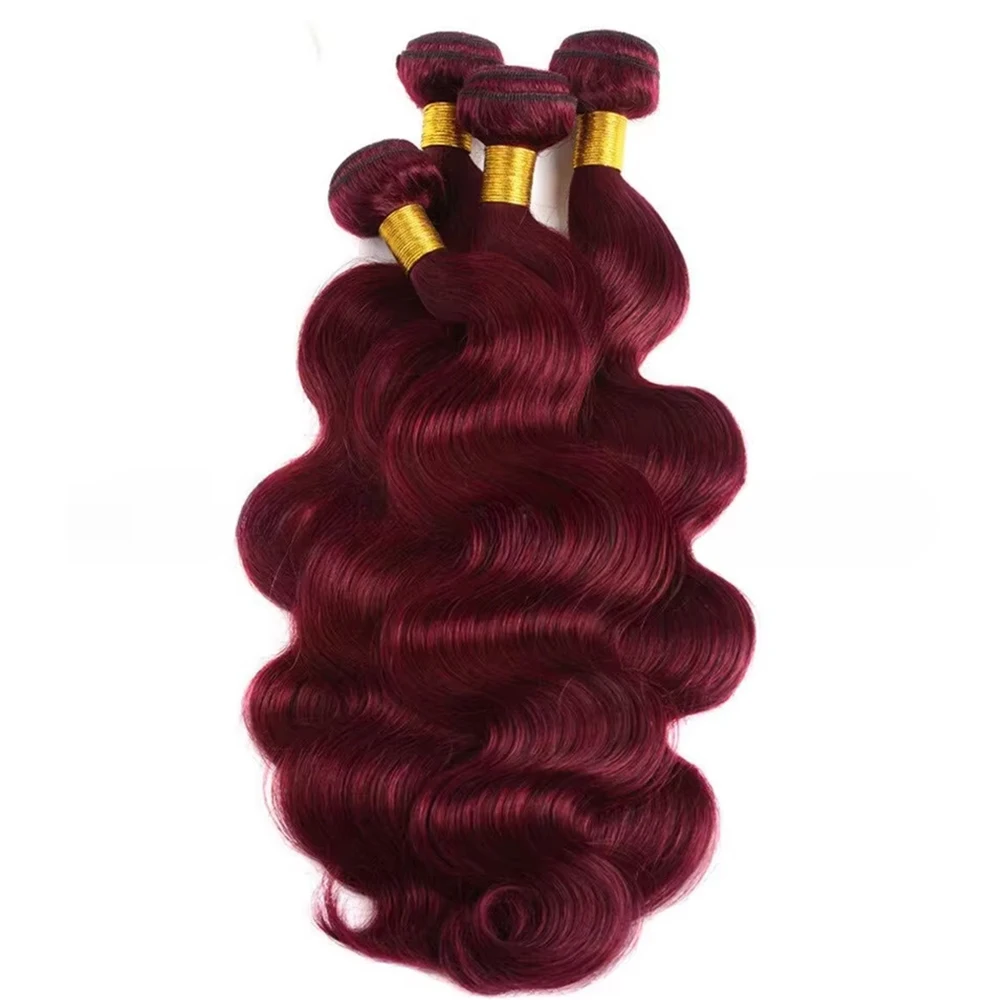 

WXG 99j Burgundy Colored Body Wave Human Hair Bundles Brazilian Wavy Colored Red 1/3/4 Raw 100% Human Hair Bundles Extensions