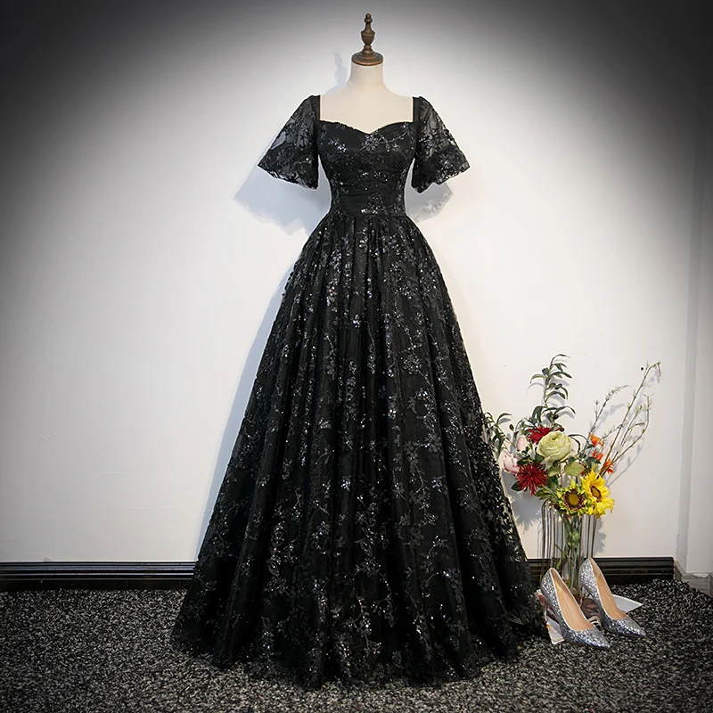 Y & M-Vintage Vestidos Quinceanera Preto, Luxo Beading Sequines, elegante Tulle Ball Gown, Faça Tamanho