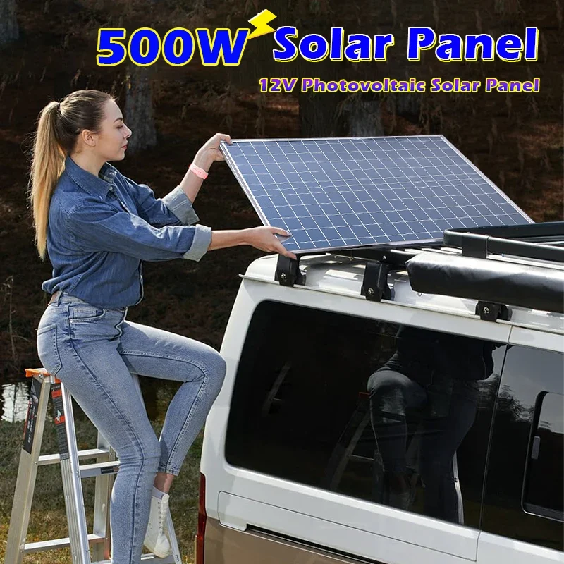 500W 12V Photovoltaic Solar Panel Power Bank Kit Fast Battery Charger 500W 100A Controller Solar Plate for Home Camping RV Car