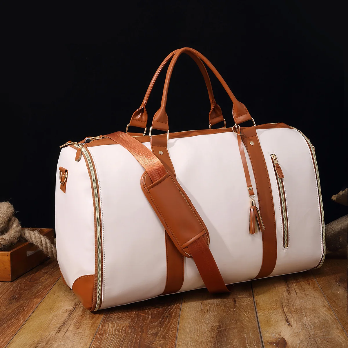 Waterproof Breathable Stowable Fashionable Travel-friendly Portable Clothing Large PU Leather Luggage Bag for Women