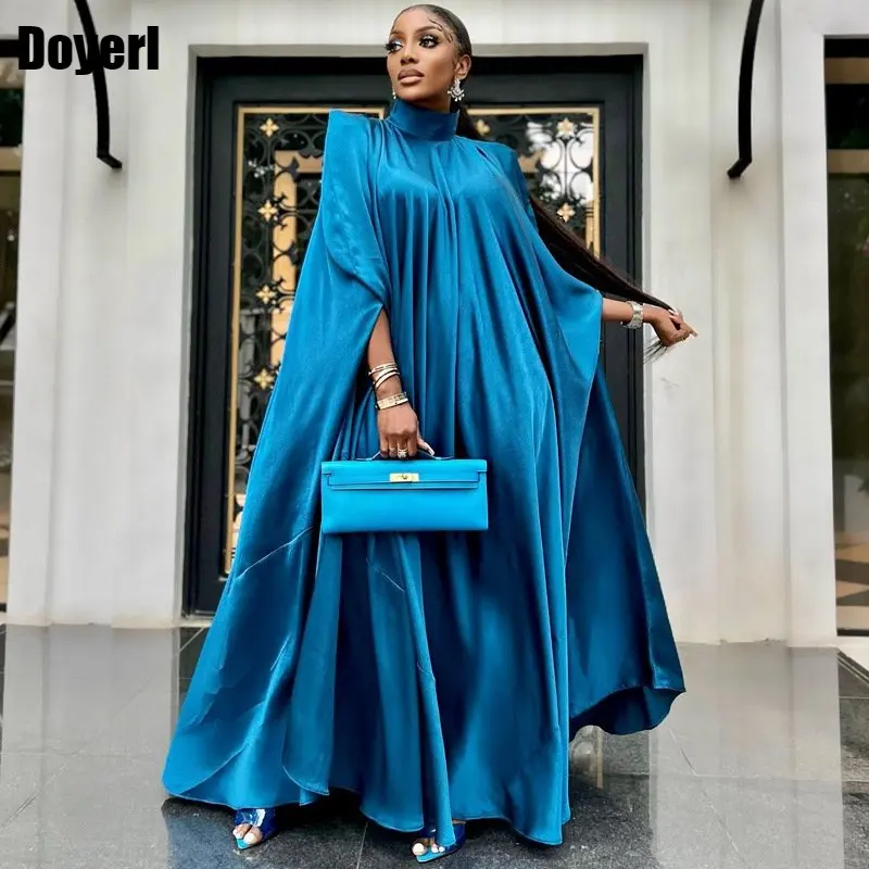 African Party Dresses for Women Evening Elegant Muslim Abaya Dress Dubai Classy Luxury Satin Wedding Long Sleeve Maxi Dress Robe