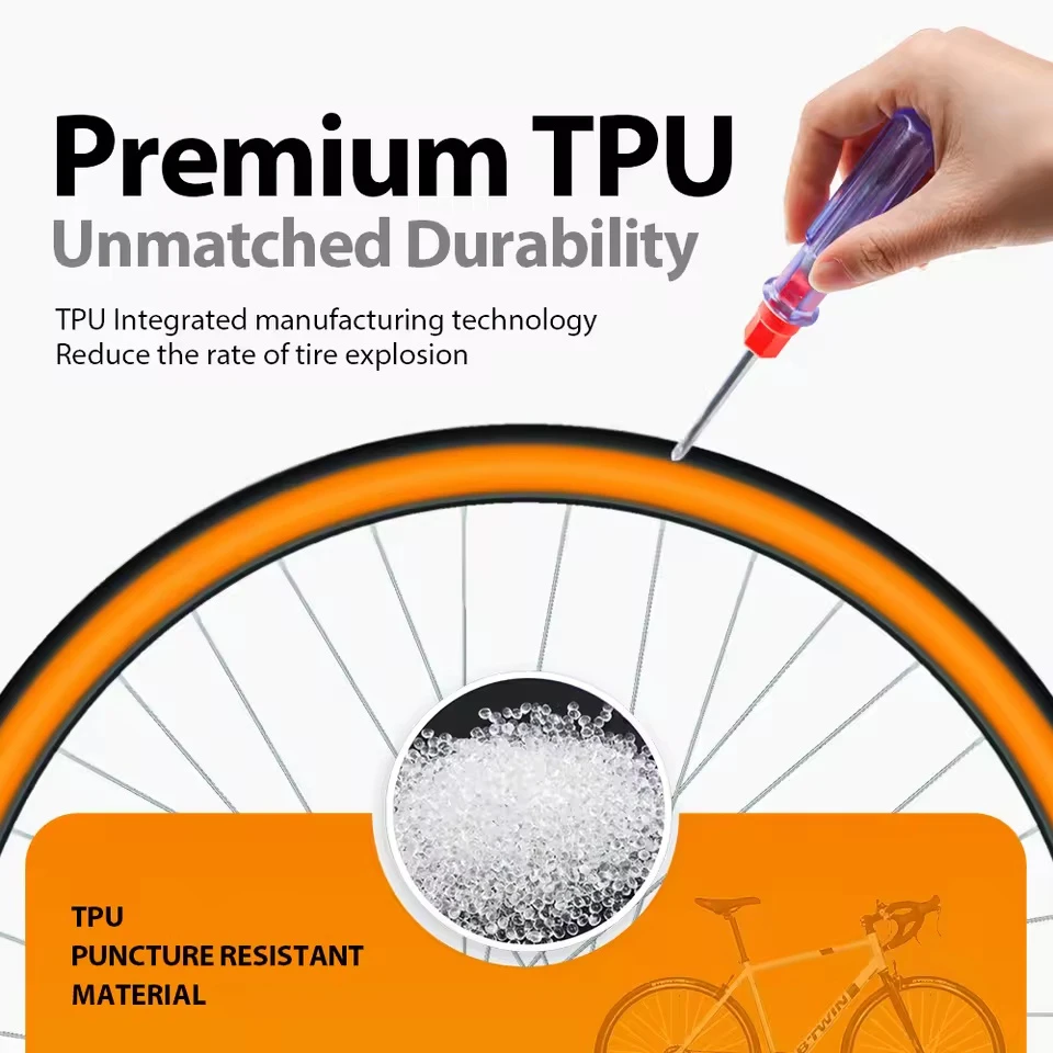 Mountainbike-Schlauch MTB 26/27,5/29 Zoll Fahrrad-TPU-Innenschlauch Pannensicher 45mm Metall-Französisches Presta-Ventil Anti-Oxidations-Beschichtung – Detail 4