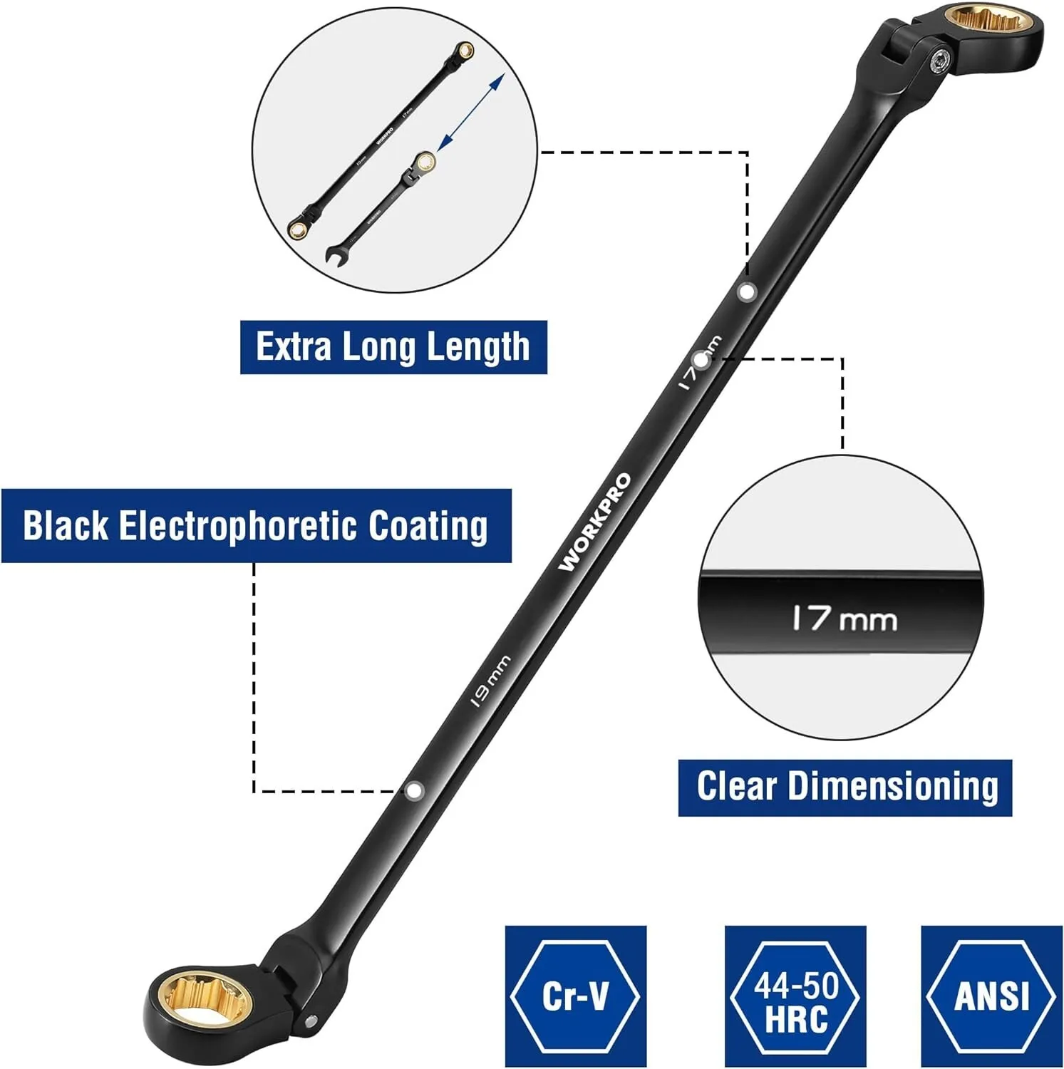 مجموعات أدوات يدوية مجموعة مفاتيح ربط مرنة طويلة للغاية 8-19 مم 72 سن CrV متري