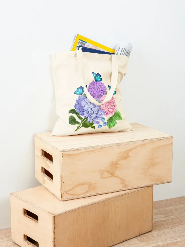 BRANCH OF HYDRANGEAS WITH BUTTERFLY Tote Bag eco bag folding shoping bag custom tote Portable shopping