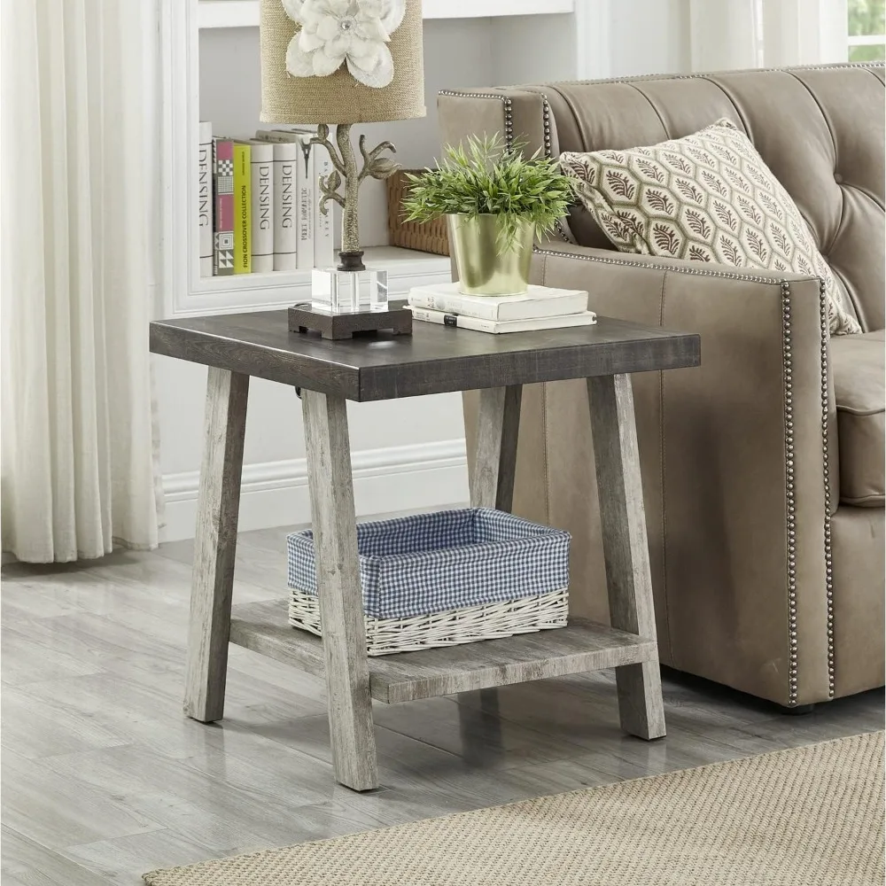

Athens Contemporary Wood Shelf End Table, Weathered Walnut and Gray Finish, Rectangular Top with Storage