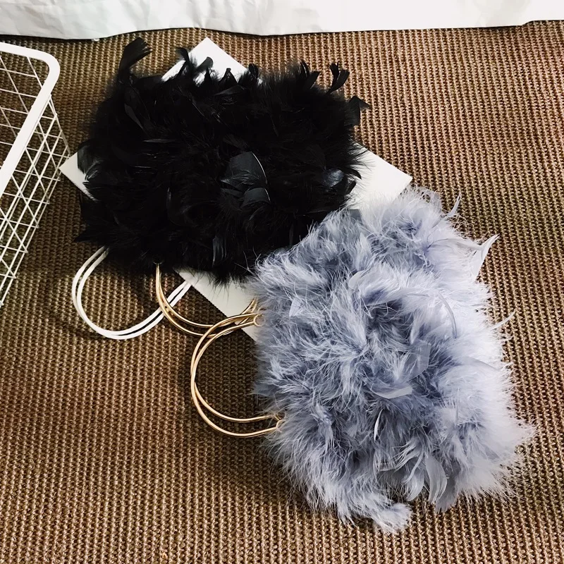 Luxury Real Ostrich Feather Evening Bags for Women Chain Shoulder Crossbody Bag Tassel Party Clutch Purse Wedding Bags