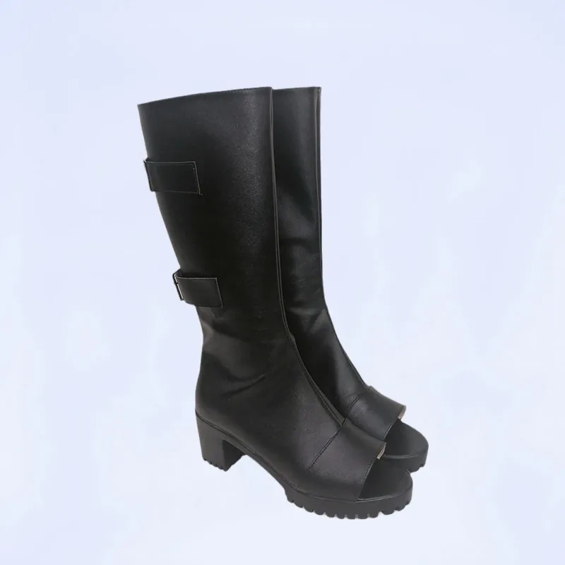 Buty do cosplayu Haruno Sakura, czarne buty ze skóry PU, akcesoria do kostiumu na Halloween, rekwizyty, wykonane na zamówienie.