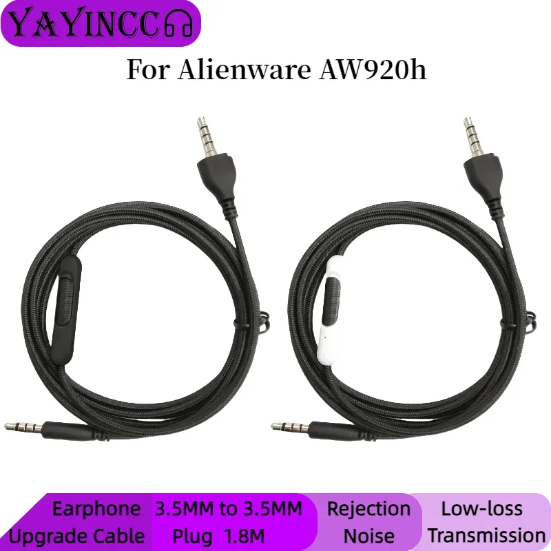 

3.5MM jack Gaming Headset Line Headphone Audio Upgrade Cable with Inline Microphone Control for Alienware AW920h headset ，