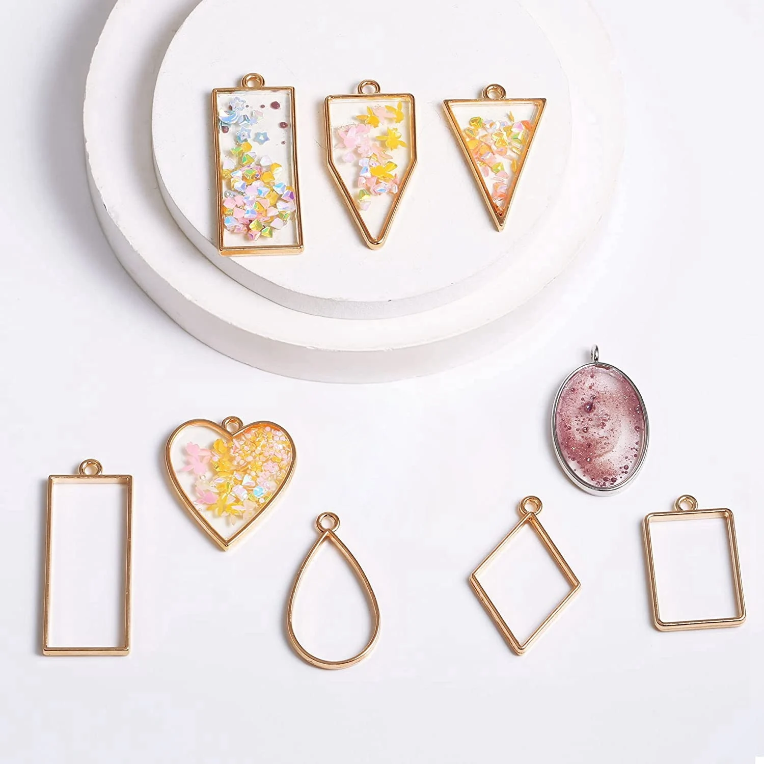 ABQR 80 шт. различные открытые металлические рамки для изготовления серег и ожерелий в прессованной оправе из смолы (золотой и серебряный)